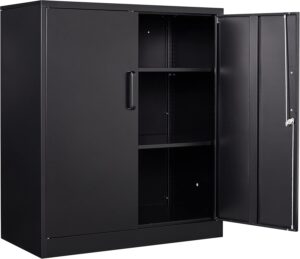 Metal Storage Cabinet Locked Steel Cabinet with 2 Adjustable Shelves,Office Cabinet Locking Tool Cabinets,Kitchen Storage Cabinet metal locker Small Counter Height Storage Cabinet Cupboard 36"H