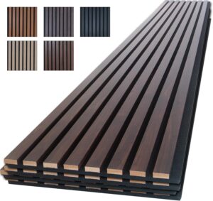 NeatiEase Wood Panels for Wall, 4-Piece 96" x 12.6" Soundproof Wood Slat Wall Panel for Interior Wall Decor Noise Cancelling, Wood Acoustic Wall Panels, Sound Absorbing Panel (Dark Walnut)