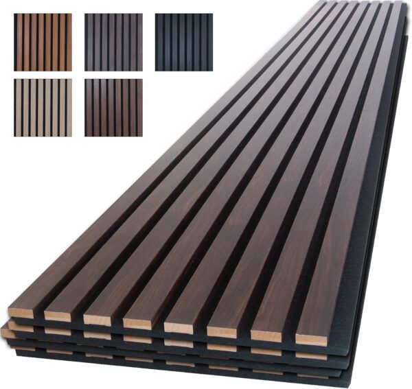 NeatiEase Wood Panels for Wall, 4-Piece 96" x 12.6" Soundproof Wood Slat Wall Panel for Interior Wall Decor Noise Cancelling, Wood Acoustic Wall Panels, Sound Absorbing Panel (Dark Walnut)