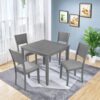 Dining Table Sets, 5-Piece Kitchen Table & Chair Sets with 34.5'' Square Wooden Dining Table & Four Upholstered Wide Backrest Chairs, Wooden Dining Table Set for Dining Room, Gray