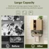 RUSTOWN Fluted Bathroom Wall Cabinet with 2 Doors, 3-Tier Modern Farmhouse Medicine Cabinet, Over The Toilet Storage Cabinet with Adjustable Shelf and Towel Bar(Natural, Small)