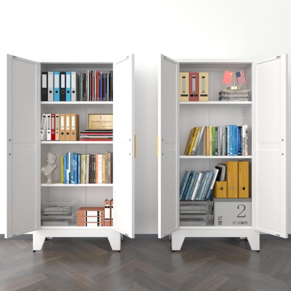 White Farmhouse Storage Kitchen Pantry Cabinet with 2 Barn Door, 3 Adjustable Shelves and Legs, for Cupboard/Dining Room/Bathroom/Living Room/Office/Laundry Room (White, 61" Farmhouse)