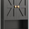 Bathroom Wall Cabinet, Medicine Cabinet with Open Partition and Towel Bar, Rustic Storage Cabinet with Open and Hidden Storage Space, for Bathroom, Living Room, Kitchen, Black and Walnut