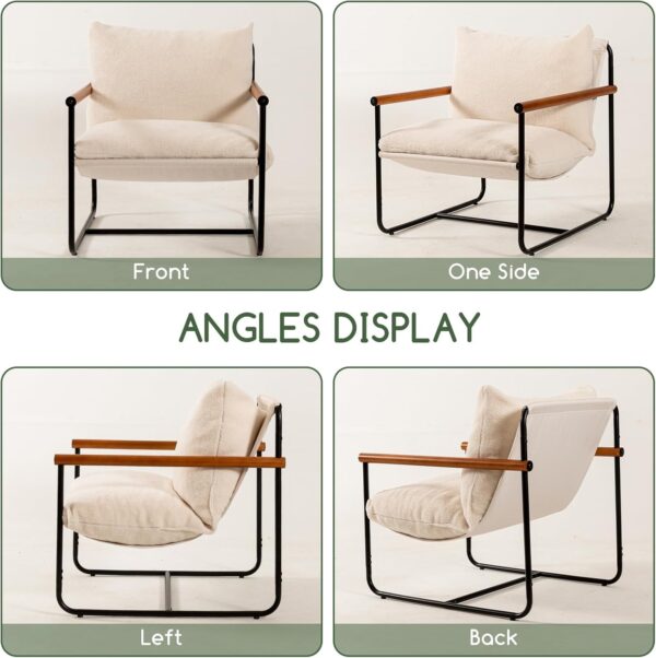HIGOGOGO Modern Accent Chair, Living Room Chair with Wood Armrests, Shredded Foam Cushion, and Sturdy Metal Frame Reading Chair, Beige