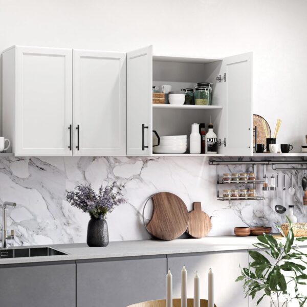 FIMELLO Wall Cabinet, Wooden Medicine Cabinet, Wall Amount Cabinet for Bathroom Laundry Kitchen Garage, White, Set of 2