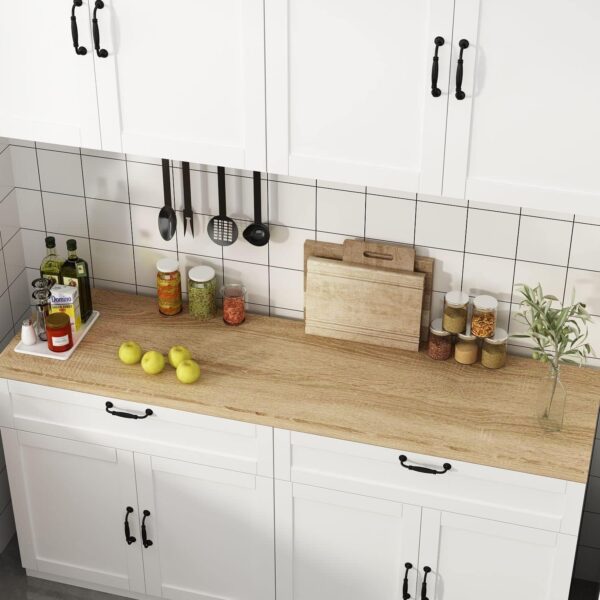 FAMAPY Wall-Mounted Kitchen Pantry Kitchen Storage Cabinet with Countertop, Pantry Cabinet with Drawers & Doors, Wall Cabinet for Kitchen White and Oak