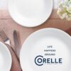 Corelle Vitrelle 18-Piece Service for 6 Dinnerware Set, Triple Layer Glass and Chip Resistant, Lightweight Round Plates and Bowls Set, Winter Frost White