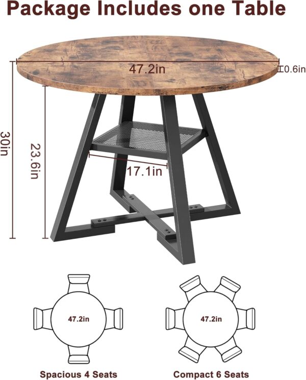 71JgBVK-8-L._AC_SL1500_.jpg Round Dining Table for 4, Kitchen Table, Dining Table, Circle Table, Round Pedestal Dining Table, Dining Room Table, Dinner Table,Space Saving Wood Kitchen & Dining Room Tables, 47In, Rustic Brown