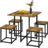 Yaheetech Industrial Dining Table Set for 4 Compact Kitchen Table and 4 Stools Space Saving Home Furniture for Small Space, Rustic Brown