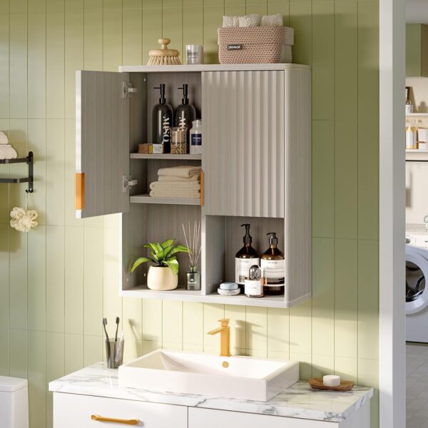 Besiter Fluted Bathroom Wall Cabinet Over The Toilet Storage, 23"x 29" Medicine Cabinet with Adjustable Shelf, Laundry Cabinet Wall Mounted and Kitchen Storage Cabinet(Modern Grey)