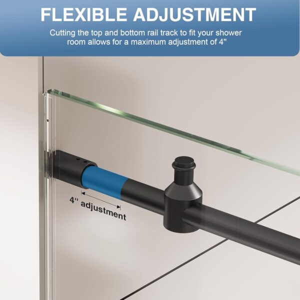 KPUY Frameless Shower Door, 50-54" W x 76" H Glass Shower Door, Sliding Shower Door with 1/4" (6mm) Tempered Glass, Stainless Steel Frame Shower Glass Door with Explosion-Proof Film in Matte Black