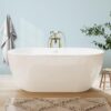 FerdY Bali 59" Acrylic Freestanding Bathtub, Gracefully Shaped Freestanding Soaking Bathtub with Brushed Nickel Drain & Minimalist Linear Design Overflow, Glossy White, cUPC Certified