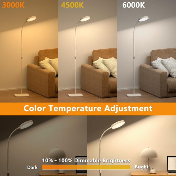 LED Floor Lamp, Height Adjustable Floor Lamps for Living Room, Super Bright Standing Lamp with Timer, Adjustable Colors & Brightness Floor lamp for Bedroom with Remote & Touch Control, White