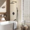 Gabrylly Black Shower System with Tub Spout, Bathtub Shower Faucets Set with 3-Way Shower Valve, High Pressure 10" Rain Shower head with Handheld Spray Combo, Wall Mounted Tub Shower Kit, Matte Black