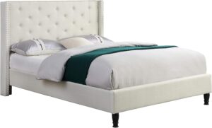 Home Life Premiere Classics Cloth Light Beige Cream Linen 51" Tall Headboard Platform Bed with Slats Full - Complete 5 Year Warranty Included-007