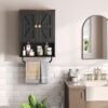 Bathroom Wall Cabinet, Medicine Cabinet with Open Partition and Towel Bar, Rustic Storage Cabinet with Open and Hidden Storage Space, for Bathroom, Living Room, Kitchen, Black and Walnut