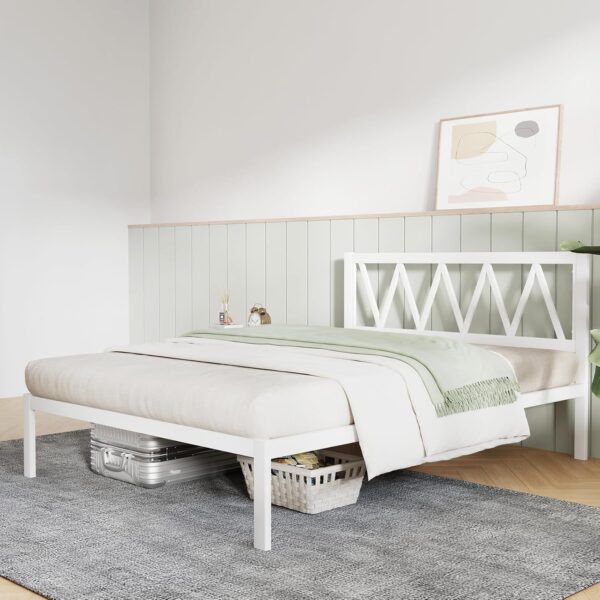 Novilla Queen Bed Frame with Headboard, Metal Platform Bed Frame, Wood Slat Support, Heavy Duty, No Box Spring Needed, Easy Assembly, White
