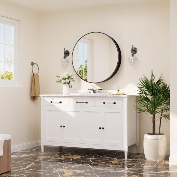 TETOTE 24 x 24 Inch Medicine Cabinet Mirror Black Framed Round Mirrored Medicine Cabinets for Bathroom Adjustable Shelves Modern Bathroom Mirror with Storage Wall Mounted