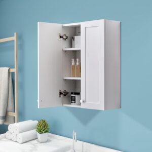 White Wall Mount Cabinet, MDF Over The Toilet Storage Cabinet with Adjustable Shelves, Space Saver 2 Door Medicine Cabinet for Bathroom Laundry Kitchen, 19x 27in, No Paint Odor
