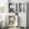 67" Tall Bathroom Storage Cabinet, Freestanding Linen Cabinet with Glass Doors and Shelves, Large Bathroom Pantry Cabinet with 2 Drawers for Living Room, Kitchen, Dining Room, Office, White