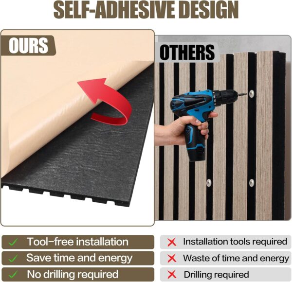 4 PCS Acoustic Wall Panels Wood Slat Self-Adhesive Soundproof Sound Absorbing Tiles for Interior Ceiling Decor Wooden Echo Dampening Paneling Noise Reducing Material 47.2X23.6in