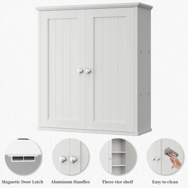 Shintenchi Bathroom Wall Mounted Cabinet,Medicine Cabinet with 2 Door, Bathroom Storage Cabinet Over The Toilet,Space Saving Storage Cabinet with 3-Tier Shelves,White