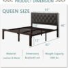 Feonase Queen Size Metal Bed Frame with Faux Leather Button Tufted Headboard, Heavy-Duty Platform Bed Frame with 12" Storage, Steel Slats Support, No Box Spring Needed, Noise Free, Black