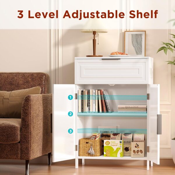 Storage Cabinet Bathroom Floor Cabinets with Drawer Freestanding Kitchen Cabinet Fluted Coffee Bar Cabinet for Living Room, Entryway, Garage Accent Storage Organization - 23.6x11.8x35.4- White