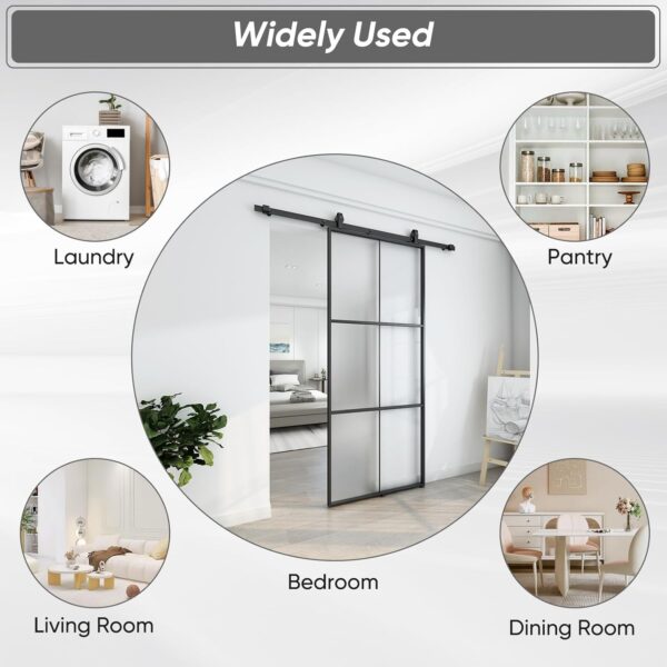 BARNSMITH 36in x 84in Aluminum Glass Barn Door Panel DIY Frosted Tempered Glass Door Slab Disassembled(Sliding Hardware not Included), Lightweight Sliding Door, Easy Assembly
