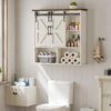 Vabches Bathroom Wall Cabinet, Farmhouse Medicine Cabinet with Double Sliding Barn Door and Adjustable Shelves, Wooden Vintage Storage Cabinet Wall Mounted for Bathroom, Kitchen Dining, Rustic White