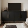 Modern Black Accent Storage Cabinet with Doors, Free Standing Wooden Buffet Sideboard for Bedroom, Kitchen, Home Office