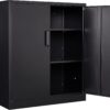 Yizosh Metal Garage Storage Cabinet with 2 Doors and 2 Adjustable Shelves - 35.5" Steel Lockable File Locking Counter Cabinet for Home Office,Gym,School（Black）