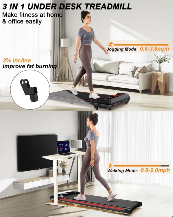 3 in 1 Portable Treadmill and Walking Pad, with Incline for Home/Office, Remote Control and LED Display