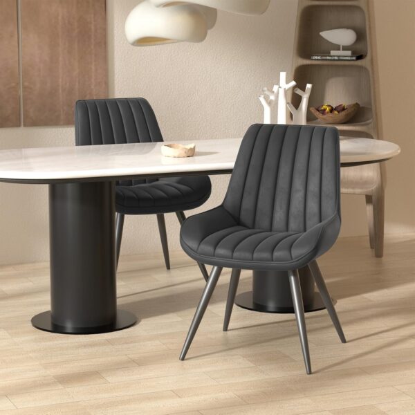 Modern Dining Chairs Set of 6, Comfy Dining Room Chairs with Thick Cushions, Upholstered Fabric Kitchen Side Chairs with Metal Legs, Black