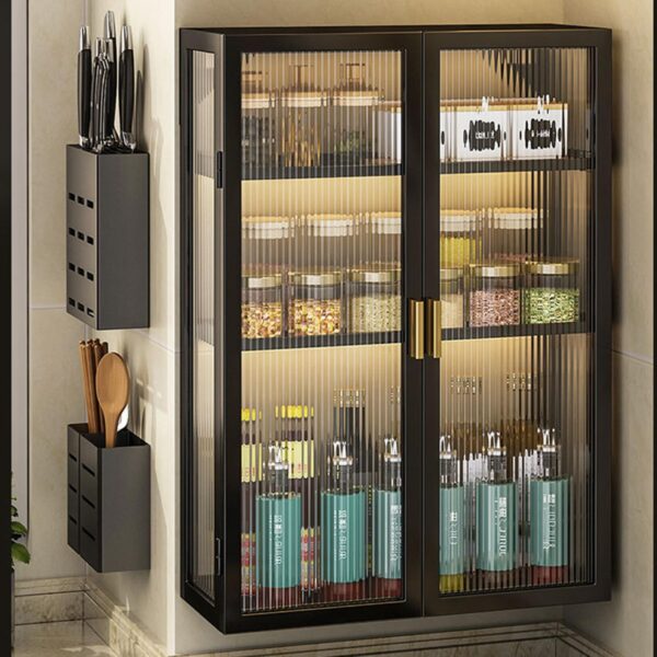 3-Tier Wall Mounted Storage Cabinet with Adjustable Shelf,Carbon Steel Double Door Wall Cabinet for Office, Dining Room,Living Room, Kitchen and Bathroom,Black