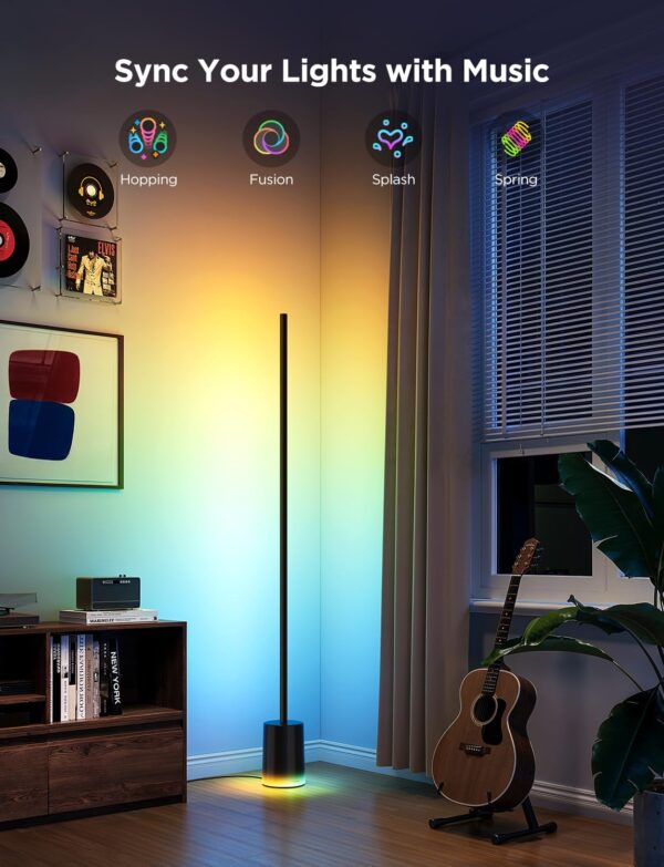 Govee Floor Lamp 2 with Matter, RGBIC Warm Cool White LED Floor Lamp Works with Alexa, 1725lm Corner Floor Lamp with Music Sync, Scene Modes, Smart Floor Lamp for Bedroom, Living Room, Black(1 Pack)