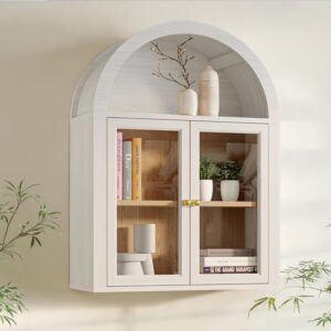 Arched Wall Cabinet,Glass Display Wall Mounted Cabinet with Tempered Glass Doors, Floating Cabinet with Adjustable Shelves for Bathroom,Living Room, Kitchen