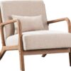 ANJHOME Mid Century Modern Accent Chair, Comfy Fabric Living Room Chairs with Solid Wood Frame, Lounge Reading Armchair, Easy Assembly, Beige