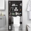 Vabches Over The Toilet Storage Cabinet, Bathroom Shelf Over Toilet with Glass Doors and Adjustable Shelves, Espresso Freestanding Home Space Save Toilet Rack for Restroom, Bathroom, Laundry