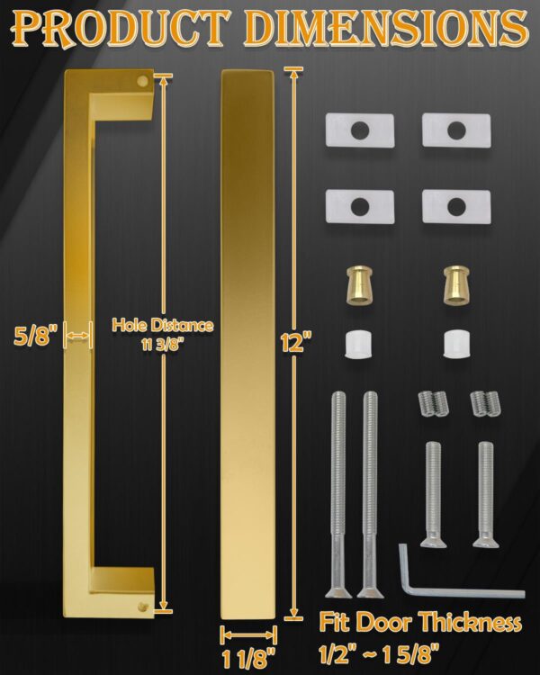 12 inch Square Shower Pull Push Entry Door Handle Double Sided, Brushed Gold Stainless Steel Back to Back Sliding Barn Door Handles, Fit for Glass Door Wooden Door