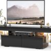 YESHOMY Modern LED TV Stand for Televisions up to 70 Inch with Glass Shelves and Drawer, Gaming Entertainment Center with Multiple Dynamic RGB Modes, for Livingroom, Bedroom, 60 Inch, Black