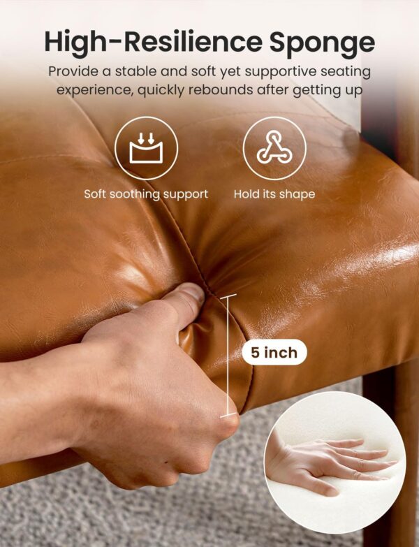 Faux Leather Accent Chair, Mid Century Modern Chairs for Living Room, Upholstered Comfy Armchair Bedroom Side Arm Chair with Rubber Wood,105° Ergonomic, Comfort Cushion and Wide Sitting