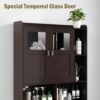 Vabches Over The Toilet Storage Cabinet, Bathroom Shelf Over Toilet with Glass Doors and Adjustable Shelves, Espresso Freestanding Home Space Save Toilet Rack for Restroom, Bathroom, Laundry