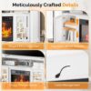 VINGLI Fireplace TV Stand for TVs up to 60'', Mirrored Media Entertainment Center Console Table with 18'' Electric Fireplace, Entertainment Center with Glass Door ＆ Storage Cabinet, White