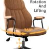 Brown Leather Office Desk Chair with Wheels and Arms, Height Adjustable, Vintage, Mid Century Modern Style