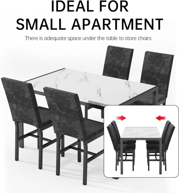 AWQM Products 5-Piece Marble Dining Set, Modern Kitchen Table and Chairs for Dining Room, Dinette, Compact Space Saving Furniture, 4 Upholstered Velvet Chairs - White