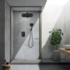 Shower Head System，DINIERA Shower System with Shower Head and Handheld Spray，Luxurious 12" Shower Faucet Set，Bathroom Wall Mounted Shower Fixtures with Build-in Brass Valve and Trim Kit，Matte Black