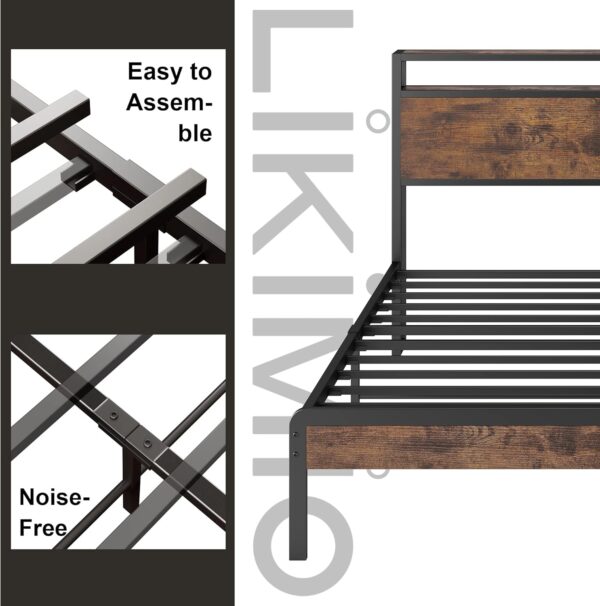 LIKIMIO Full Bed Frame, Platform Bed Frame Full with 2-Tier Storage Headboard and Strong Support Legs, More Sturdy, Noise-Free, No Box Spring Needed, Vintage Brown