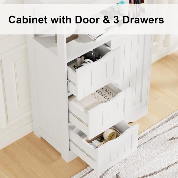 YESHOMY Bathroom Storage Cabinet Freestanding Floor Cupboard with 1 Door and 3 Drawers for Kitchen, Living Room, White