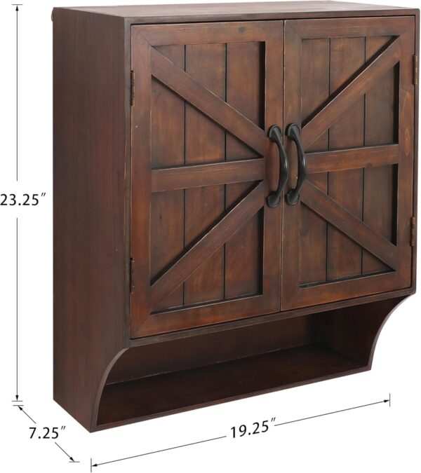 FLORA Farmhouse Wall Mounted Storage Cabinet, Medicine Cabinet with Doors, Wood Vintage Bathroom Wall Cabinet Over Toilet for Bathroom, Kitchen, Living Room, Rustic Brown